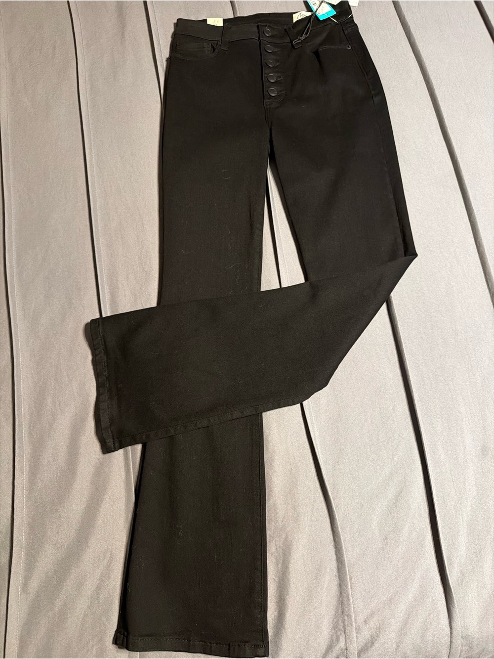 High-Rise Black Flare Jeans with Button-Fly